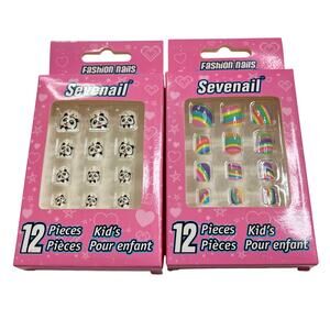 Sevenail | Lot of 2 Sets Kids Fashion Nails Panda Bear Rainbow Stripe
